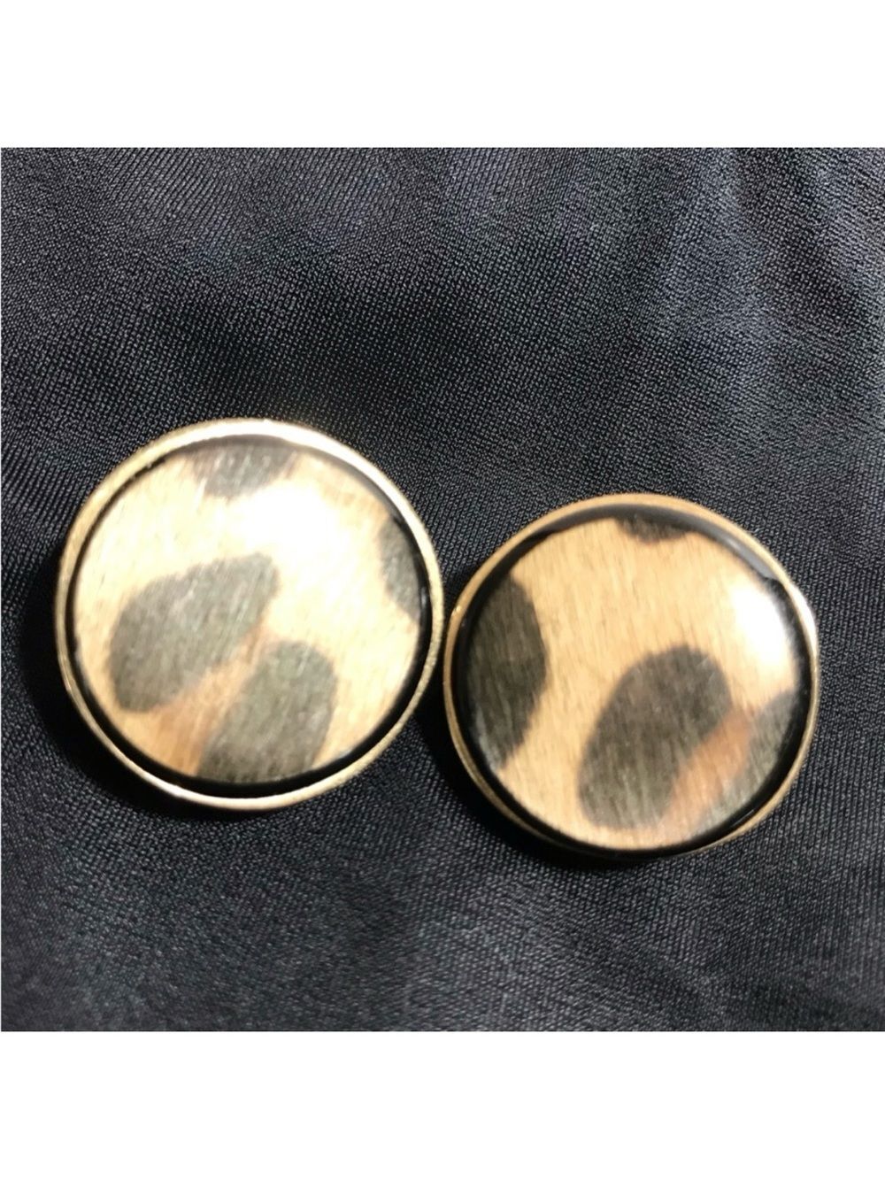 Vintage Gold Tone Button Covered Faux Fur Clip On Earrings